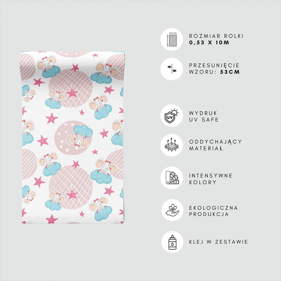 Tapeta - dziecięca, słonie, chmury, gwiazdy
