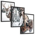 Zestaw obrazy w ramie, plakaty - zwierzęta, zima, śnieg - rama czarna