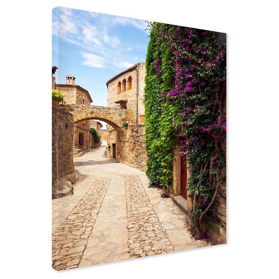 Obraz na płótnie - uliczka, kwiaty, kamień