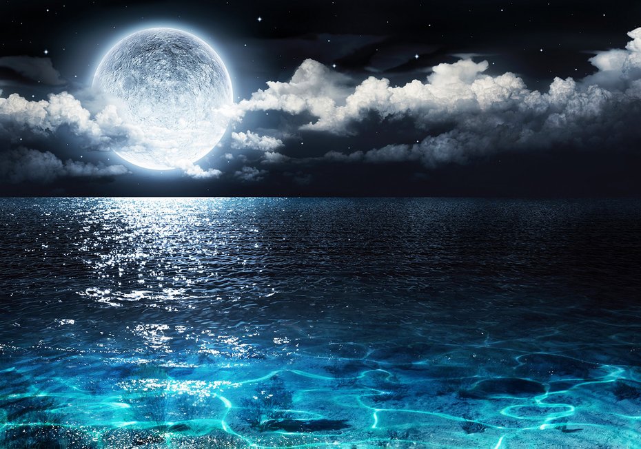 Fototapeta - księżyc, morze, noc