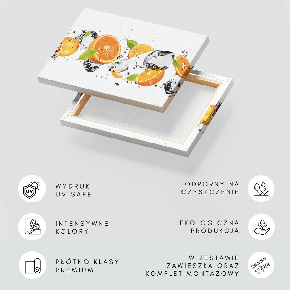 Obraz na płótnie - pomarańcze, lód, owoce