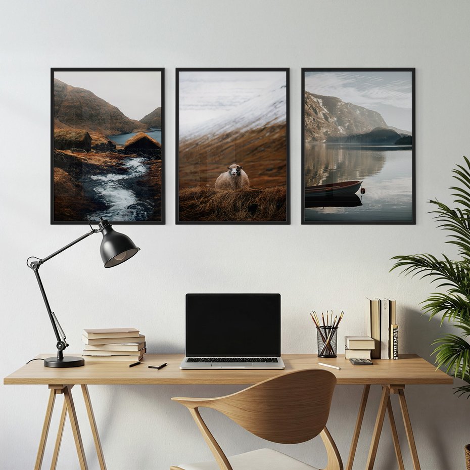 Zestaw obrazy w ramie, plakaty - góry, krajobraz, natura - rama czarna