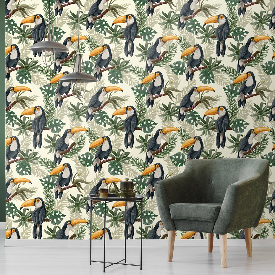 Tapeta - tukany, liście, gałęzie