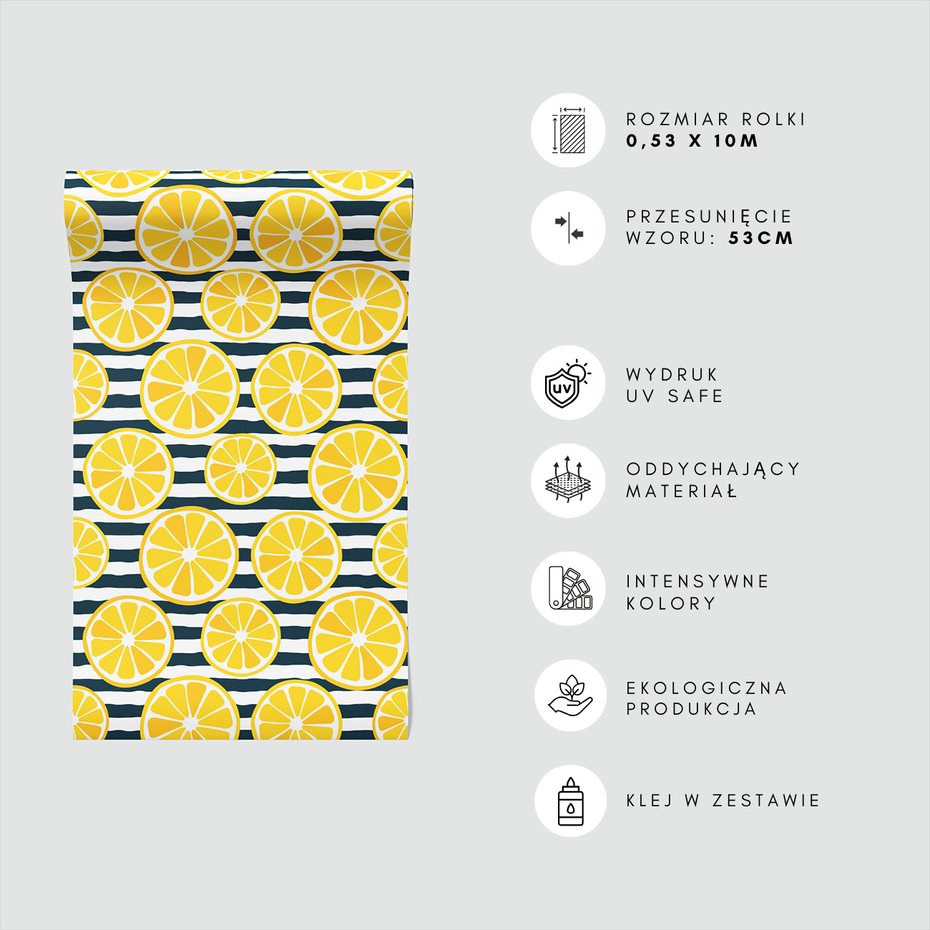 Tapeta - owoce, cytryny, paski