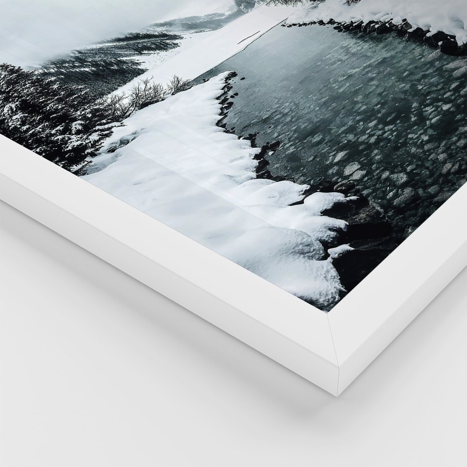 Zestaw obrazy w ramie, plakaty - zima, śnieg, krajobraz - rama biała