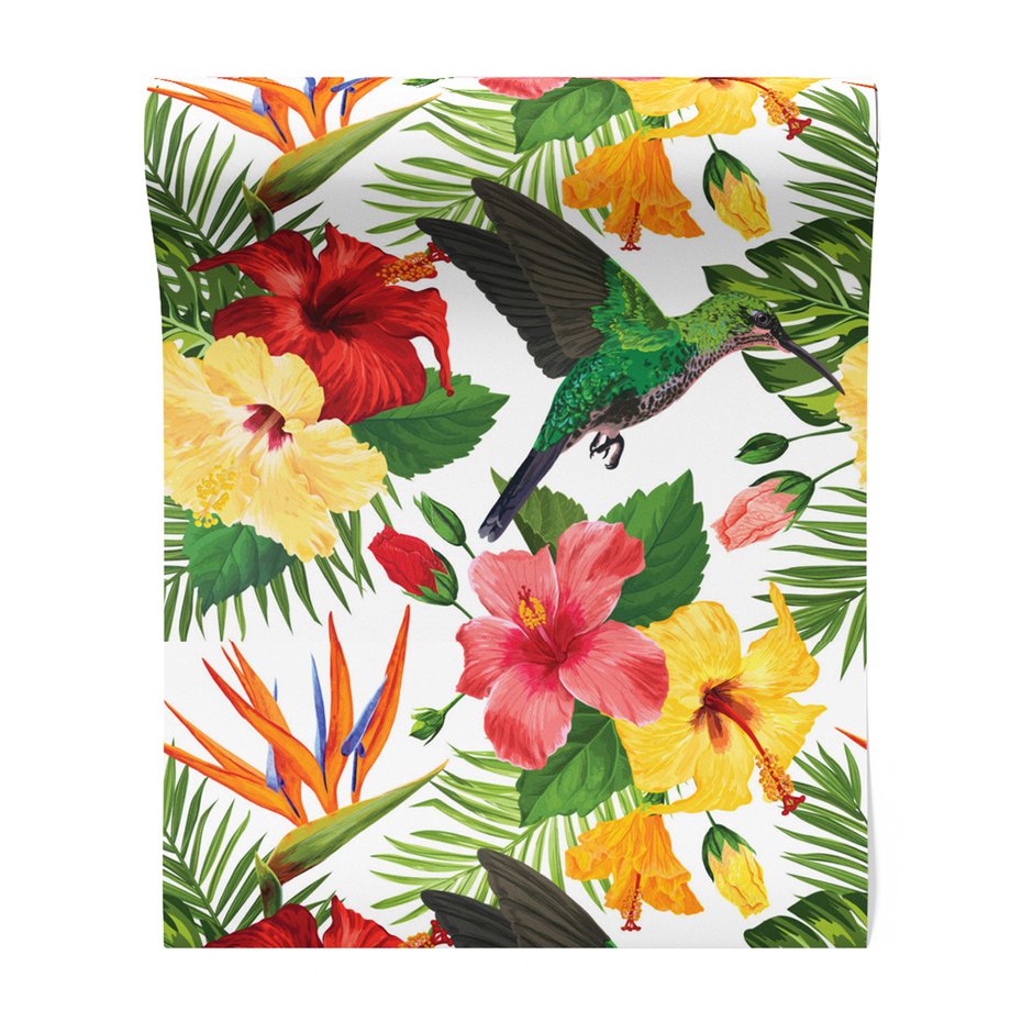 Tapeta - kwiaty, koliber, liście