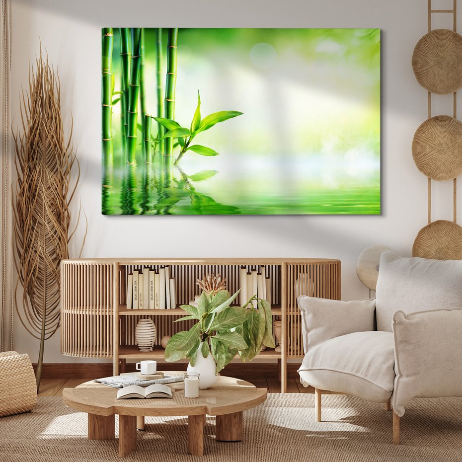 Obraz na płótnie - bambus, woda, liście