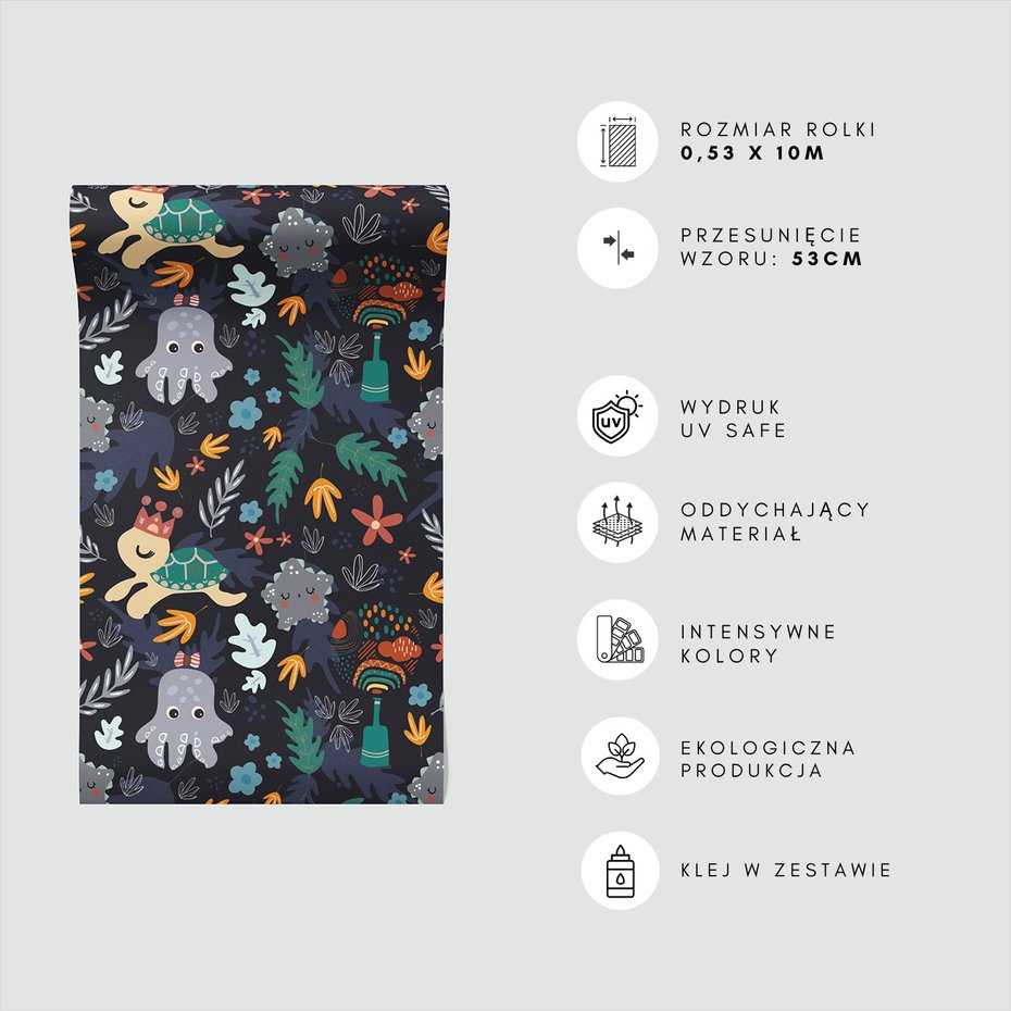 Tapeta - dziecięca, żółw, ośmiornica, liście