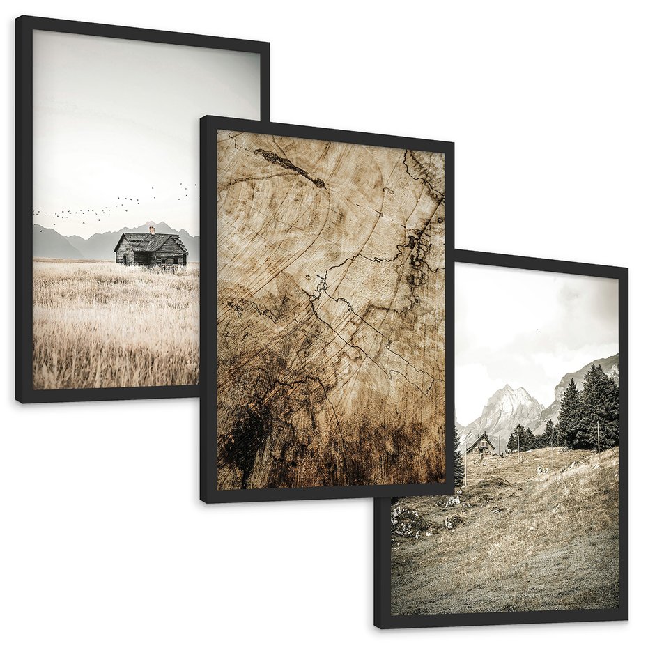 Zestaw obrazy w ramie, plakaty - krajobraz, natura, dom - rama czarna