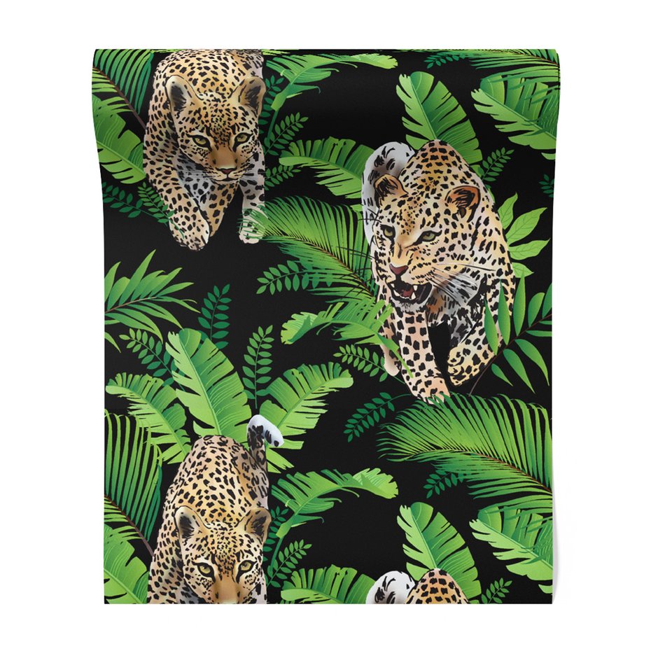 Tapeta - liście, lampart, dżungla