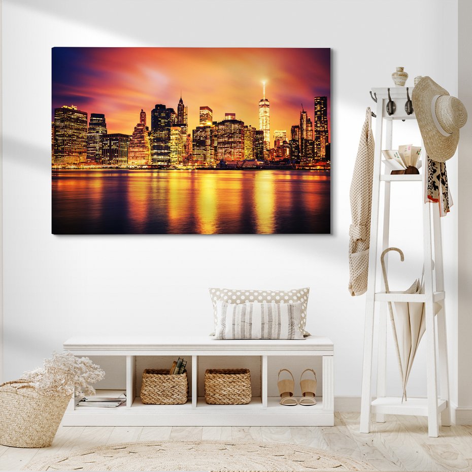 Obraz na płótnie - miasto, noc, woda