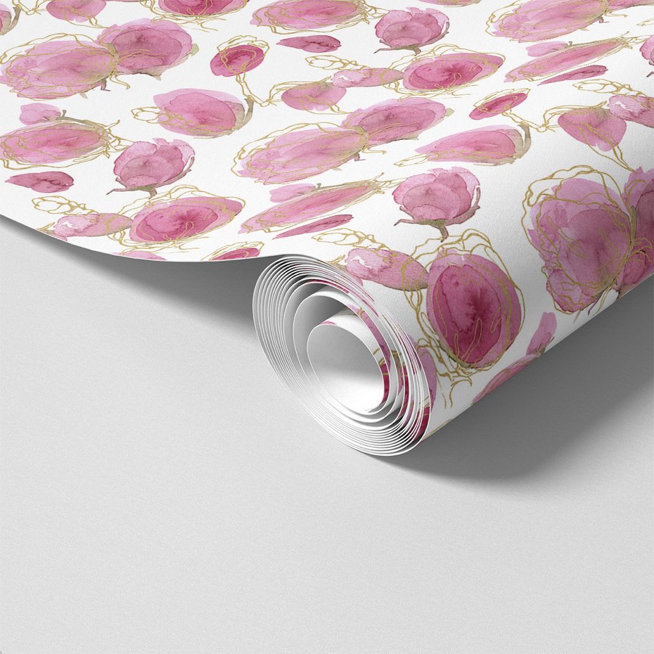 Tapeta - kwiaty, pąki, złoto