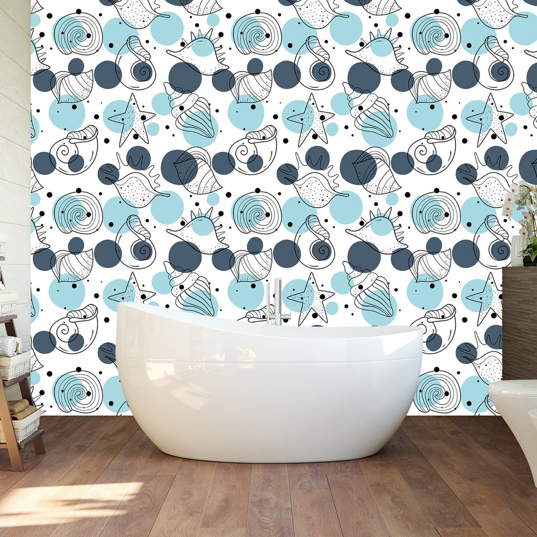 Tapeta - muszle, gwiazda, kropki