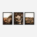 Zestaw obrazy w ramie, plakaty - liście, roślinność, brązowy - rama czarna