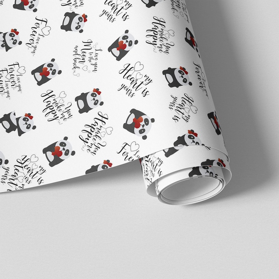 Tapeta - dziecięca, panda, serce, napisy