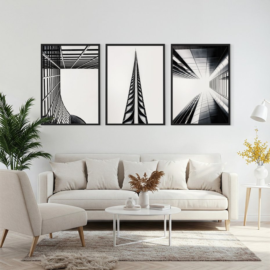 Zestaw obrazy w ramie, plakaty - architektura, budynki, miejski - rama czarna