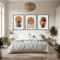 Zestaw obrazy w ramie, plakaty - liście, abstrakcja, okrąg - rama czarna