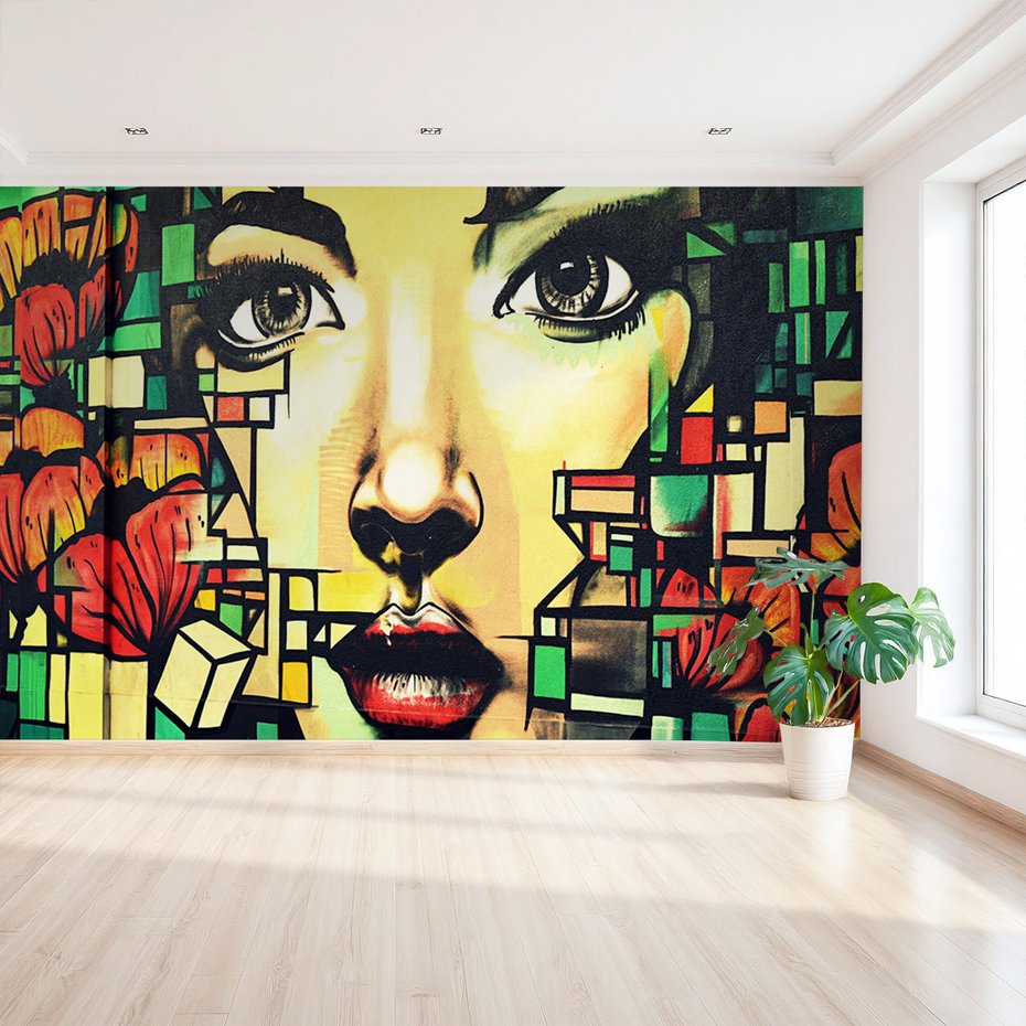 Fototapeta - graffiti, portret, kwiaty