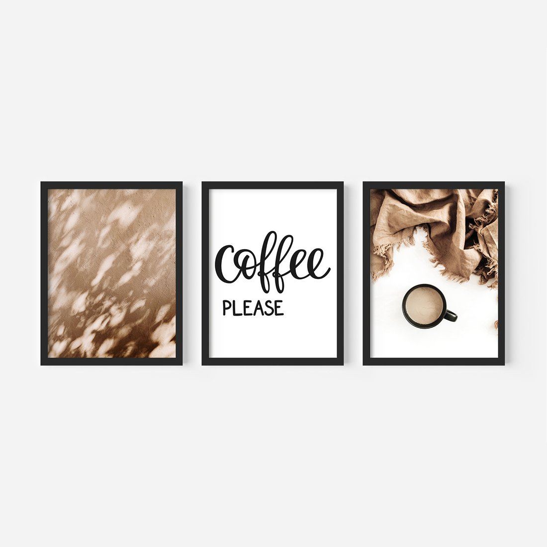 Zestaw obrazy w ramie, plakaty - kawa, napój, tekst - rama czarna