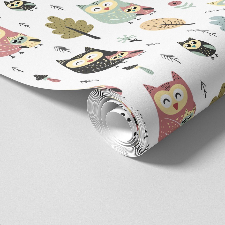 Tapeta - dziecięca, sowa, drzewo, kwiat