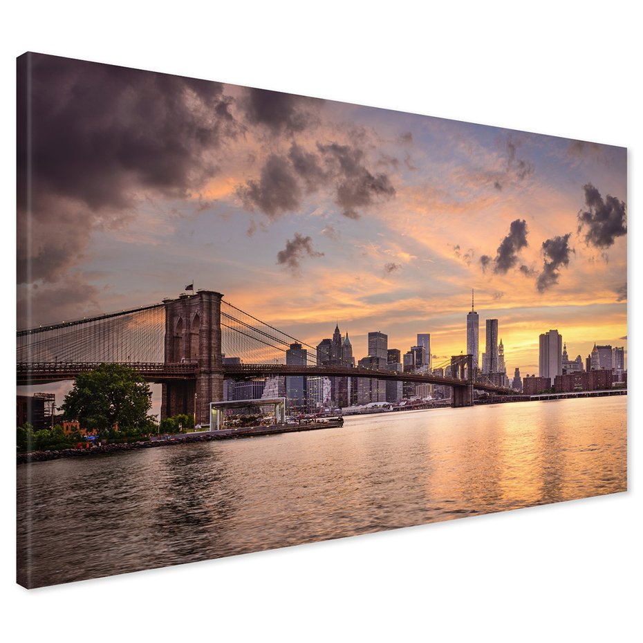 Obraz na płótnie - Brooklyn Bridge, miasto, woda