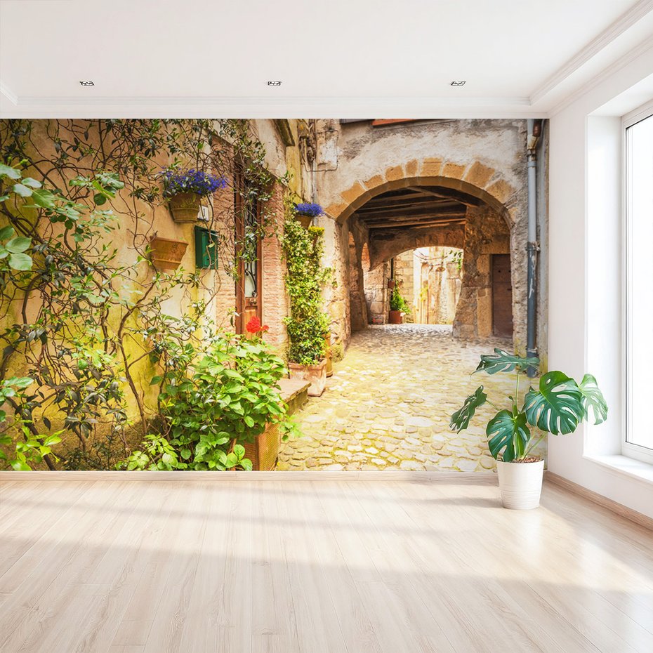 Fototapeta - uliczka, kwiaty, architektura