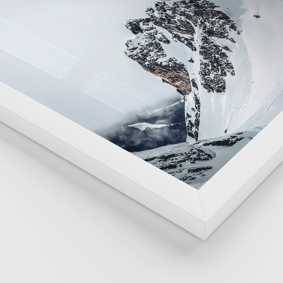 Zestaw obrazy w ramie, plakaty - góry, śnieg, zima - rama biała