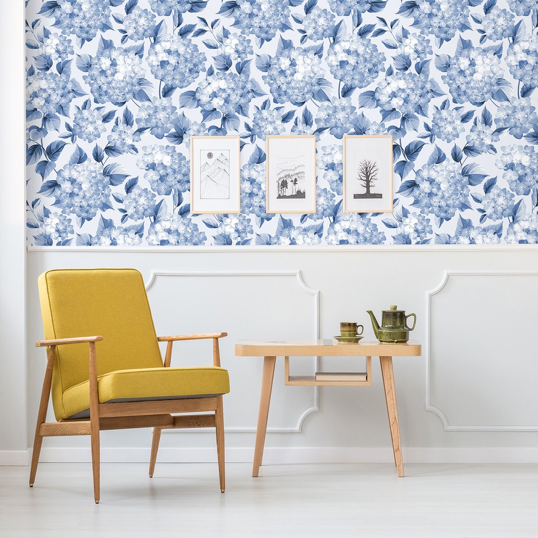 Tapeta - hortensje, liście, elegancja