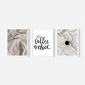 Zestaw obrazy w ramie, plakaty - pościel, kawa, relaks - rama biała