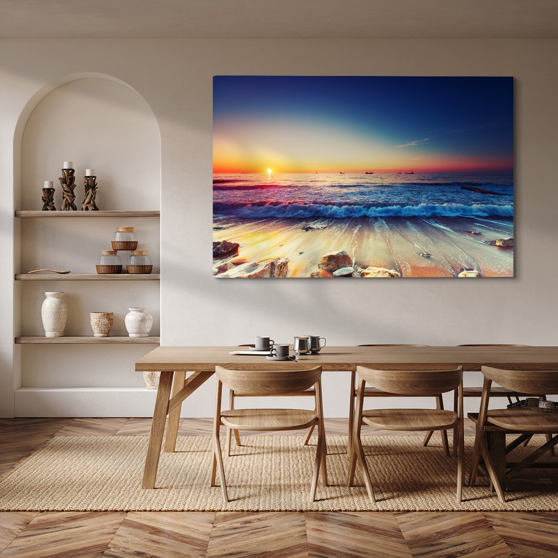 Obraz na płótnie - plaża, morze, zachód słońca
