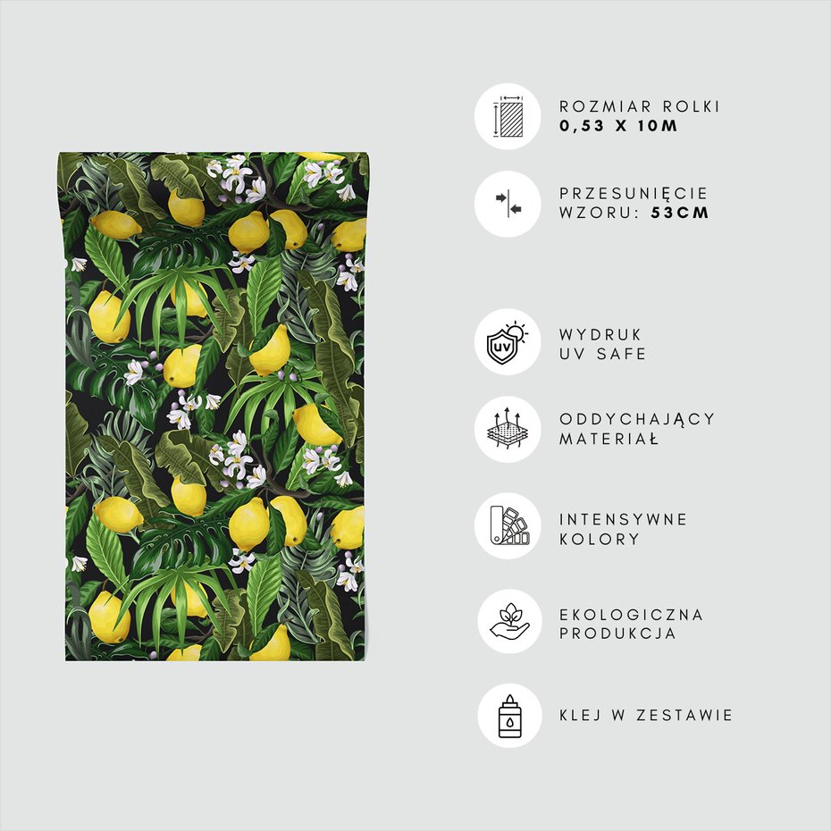 Tapeta - liście, cytryny, kwiaty
