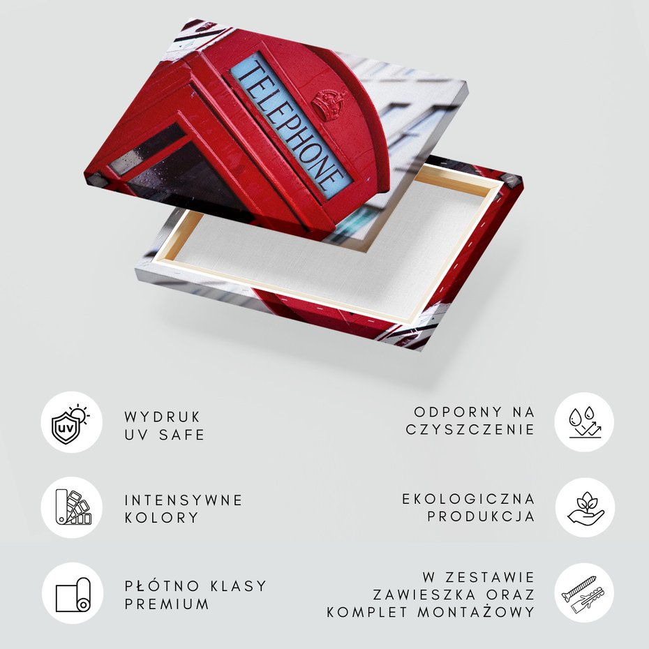 Obraz na płótnie - budka telefoniczna, czerwona, miasto