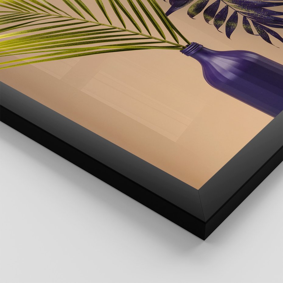 Zestaw obrazy w ramie, plakaty - liście, rośliny, minimalizm - rama czarna