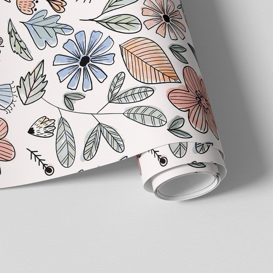 Tapeta - kwiaty, liście, wzór