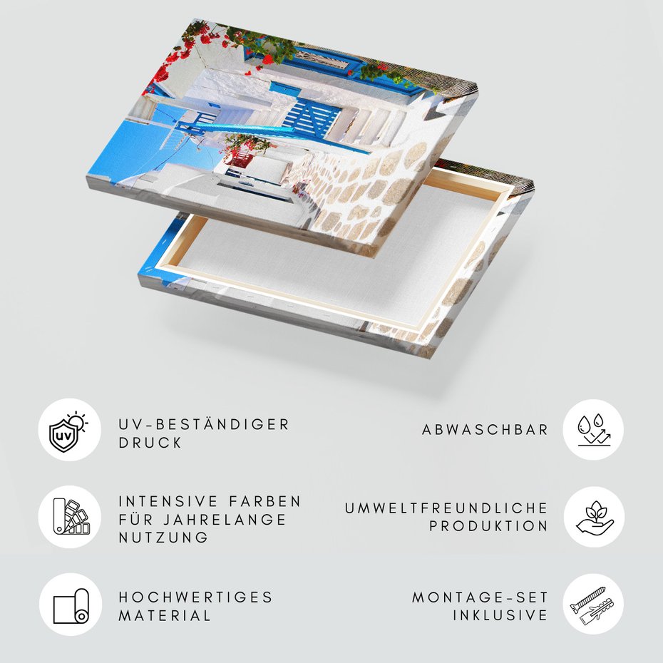 Obraz na płótnie - uliczka, kwiaty, biel