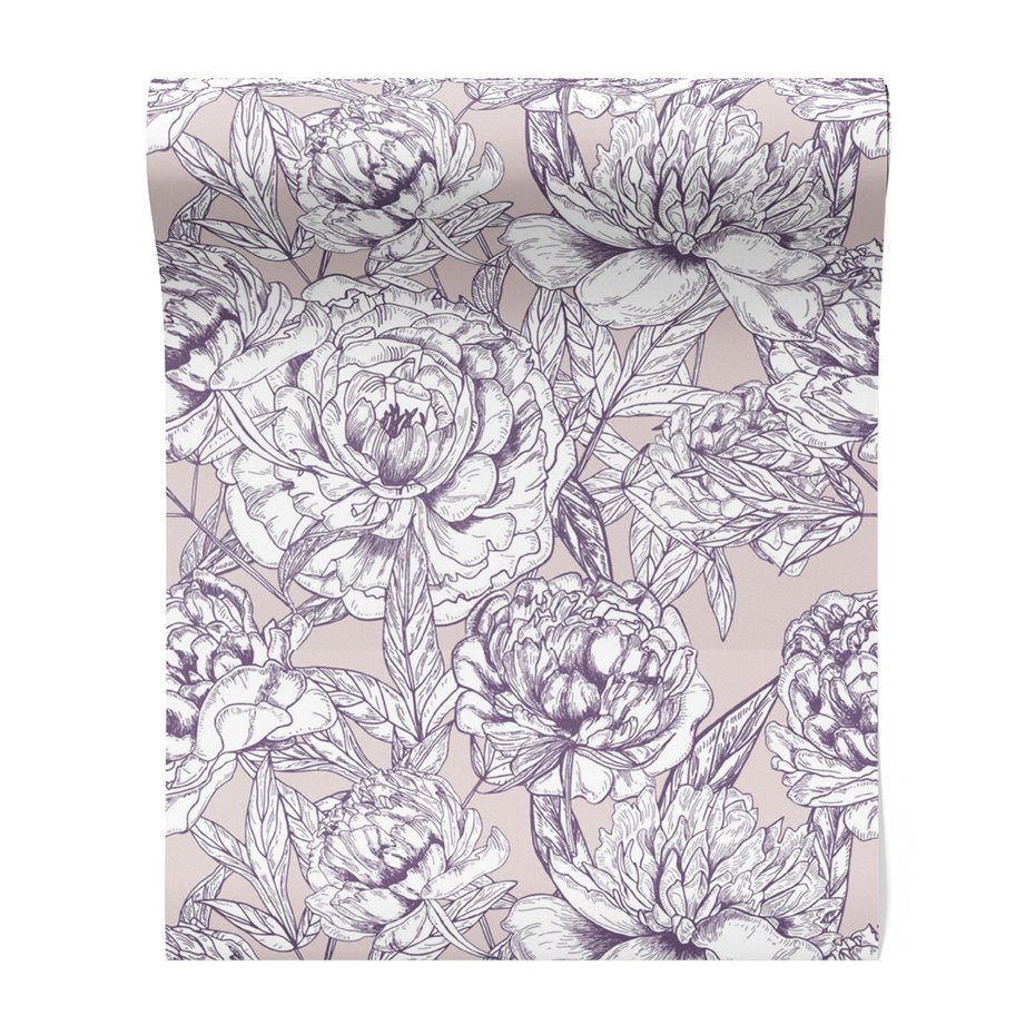 Tapeta - kwiaty, liście, rysunek