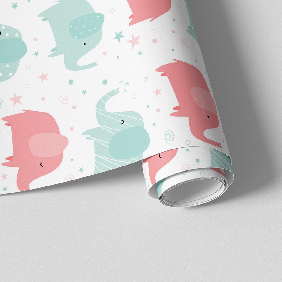 Tapeta - dziecięca, słonie, gwiazdy,