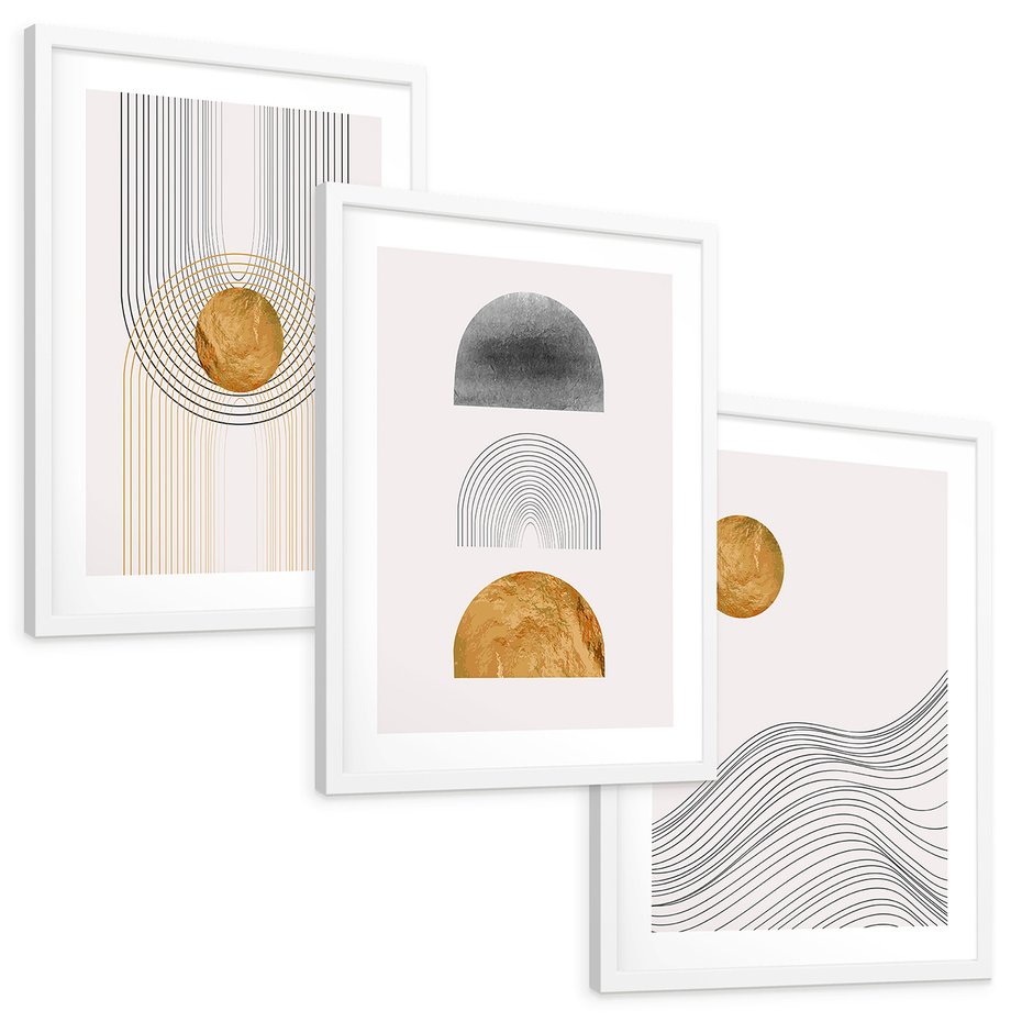 Zestaw obrazy w ramie, plakaty - abstrakcja, geometryczne, linie - rama biała