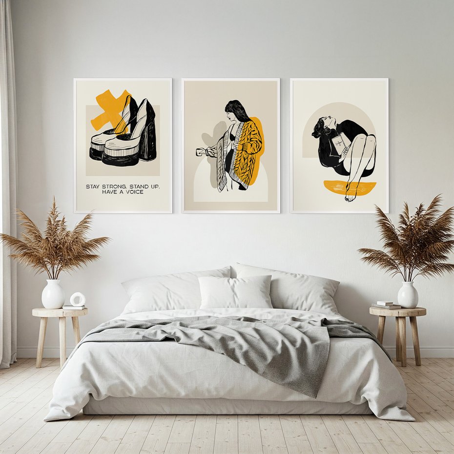 Zestaw obrazy w ramie, plakaty - kobiety, buty, moda - rama biała