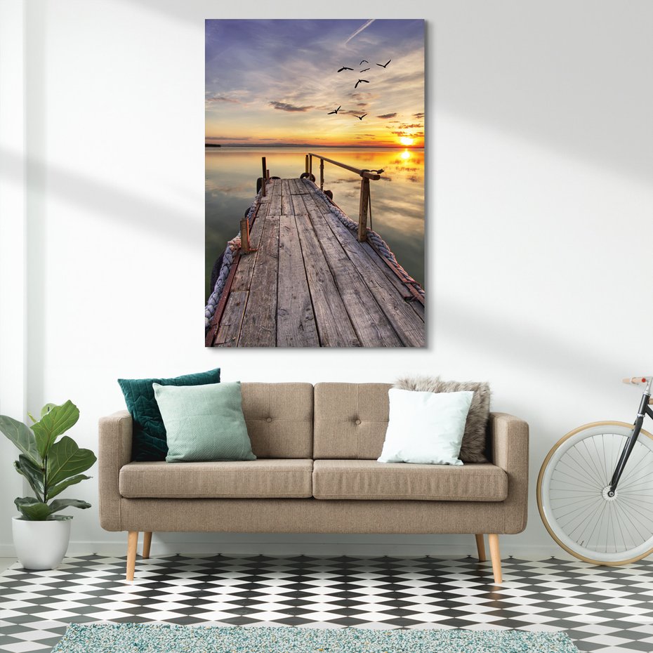Obraz na płótnie - pomost, woda, zachód słońca