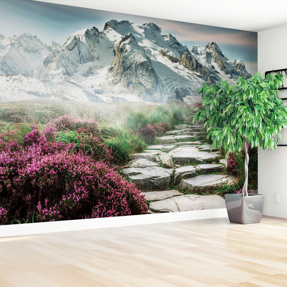 Fototapeta - góry, kamienie, kwiaty