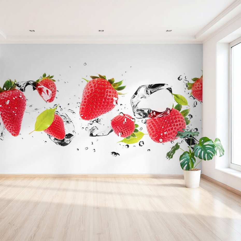 Fototapeta - truskawki, lód, świeżość