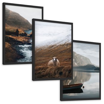 Zestaw obrazy w ramie, plakaty - góry, krajobraz, natura - rama czarna