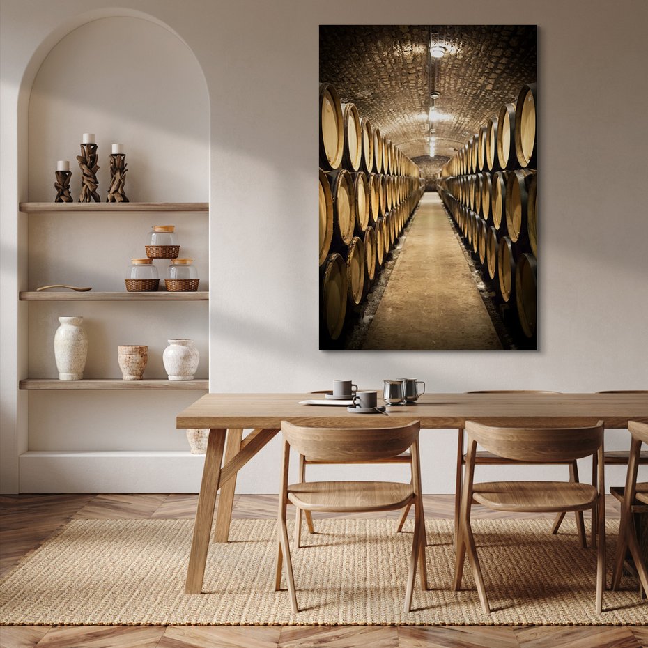 Obraz na płótnie - beczki, piwnica, wino