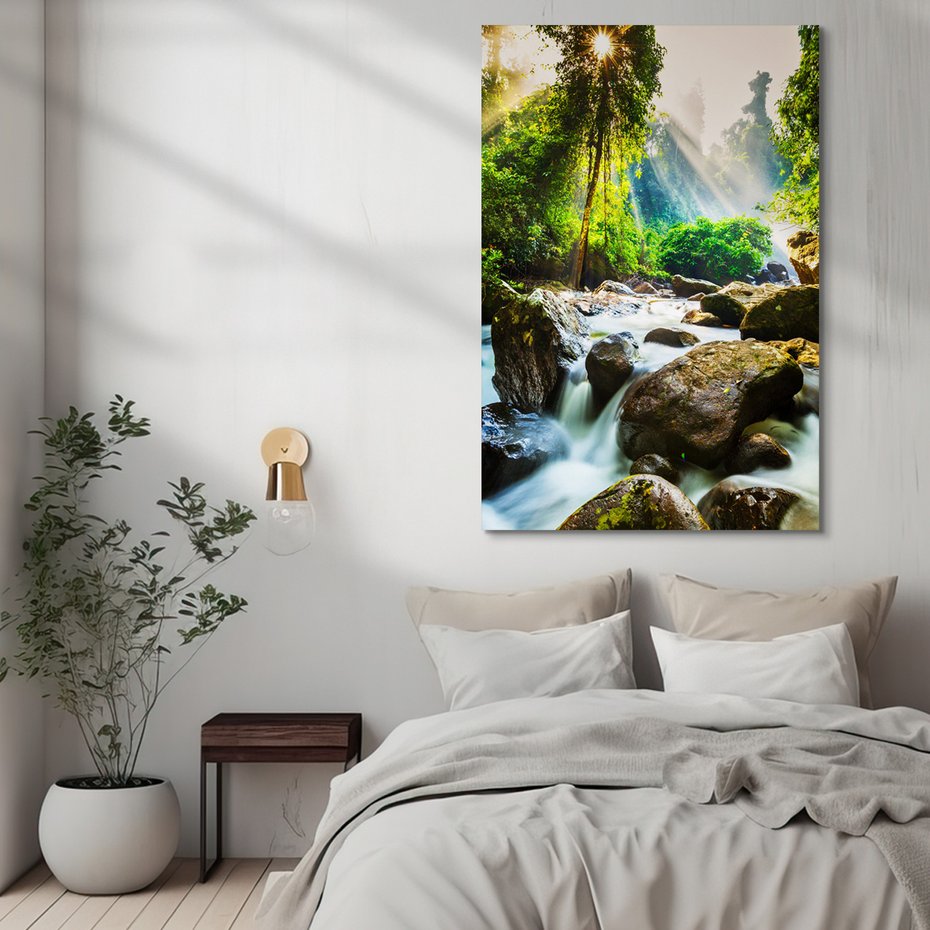 Obraz na płótnie - las, rzeka, kamienie