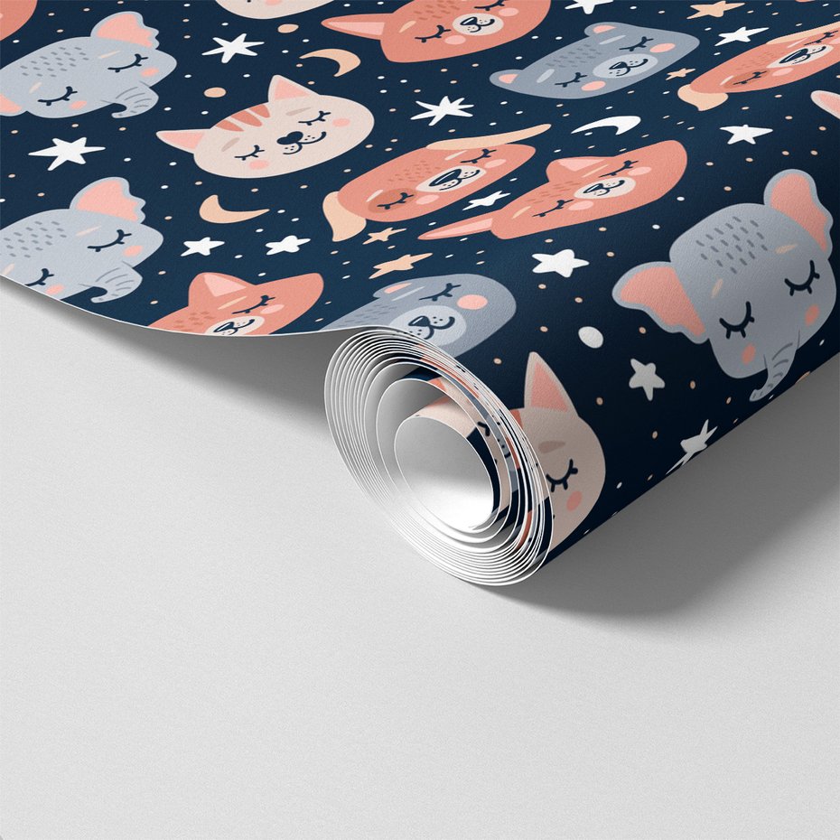 Tapeta - dziecięca, zwierzęta, gwiazdy, księżyc