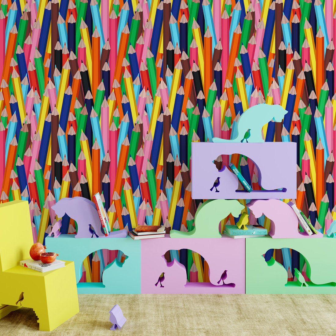 Tapeta - dziecięca, kredki, edukacja,