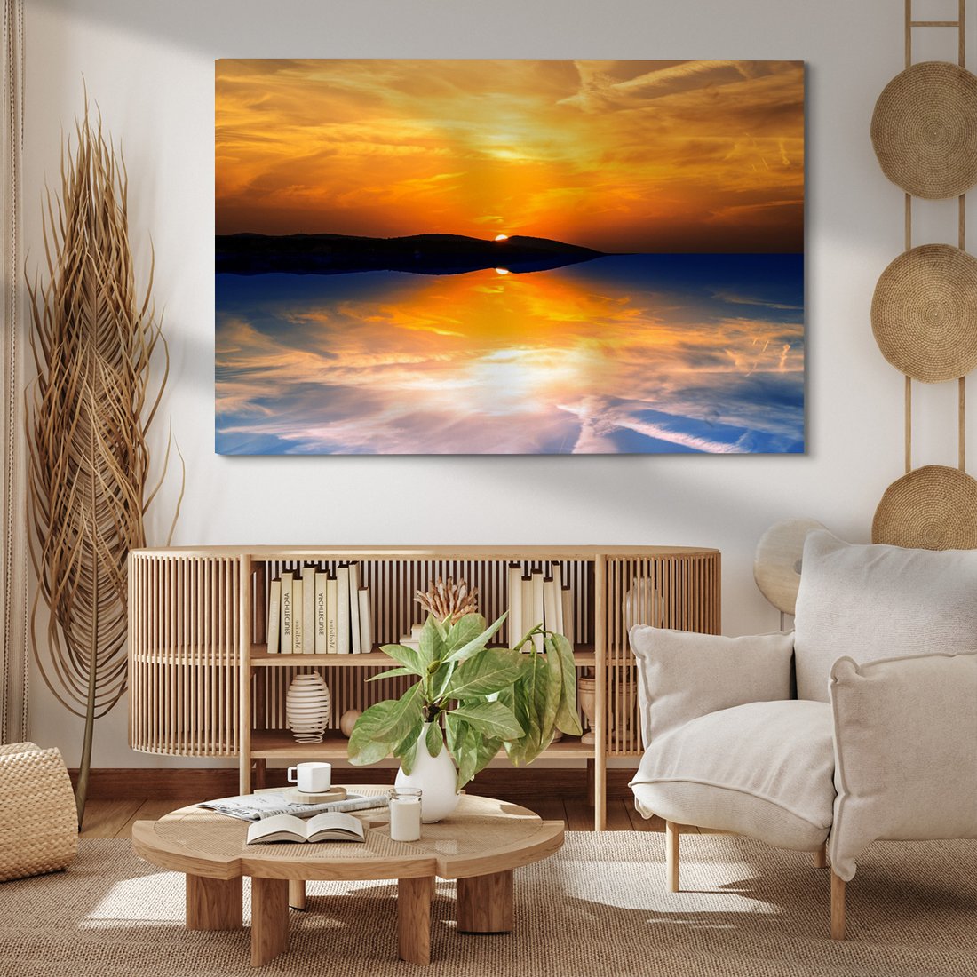 Obraz na płótnie - zachód słońca, morze, odbicie