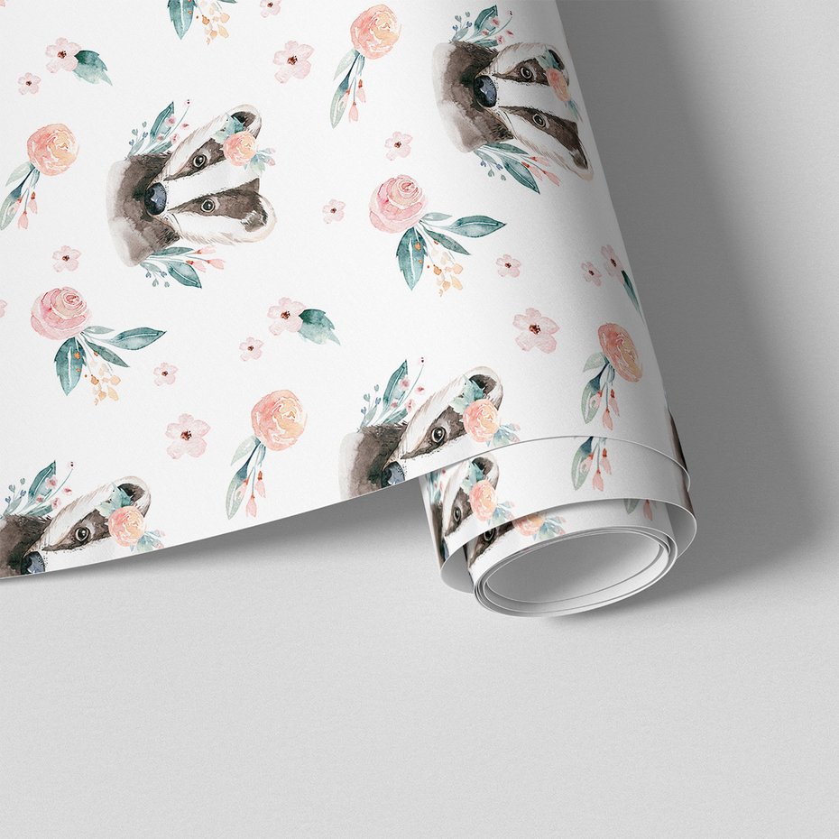 Tapeta - borsuk, kwiaty, liście