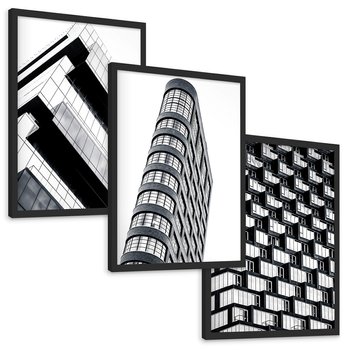 Zestaw obrazy w ramie, plakaty - architektura, budynki, miasto - rama czarna